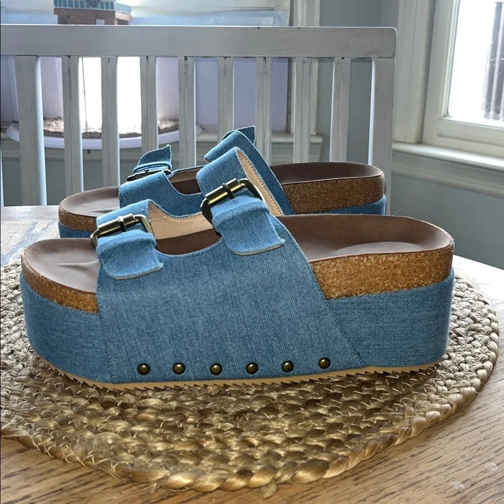 Blue Platform Sandals with Buckle Detail